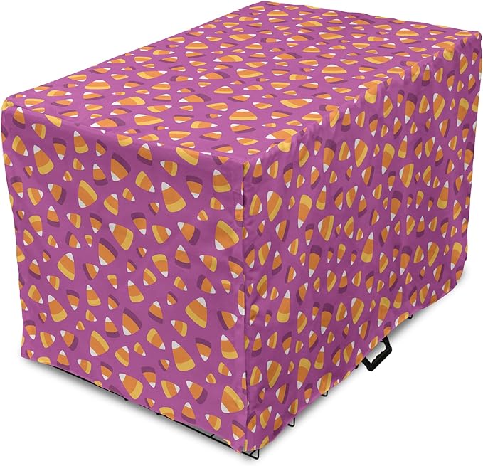 Lunarable Candy Corn Dog Crate Cover, Continuing Interpretation of Triangular Sugary Elements, Easy to Use Pet Kennel Cover for Medium Large Dogs, 42 Inch, Fuchsia Apricot
