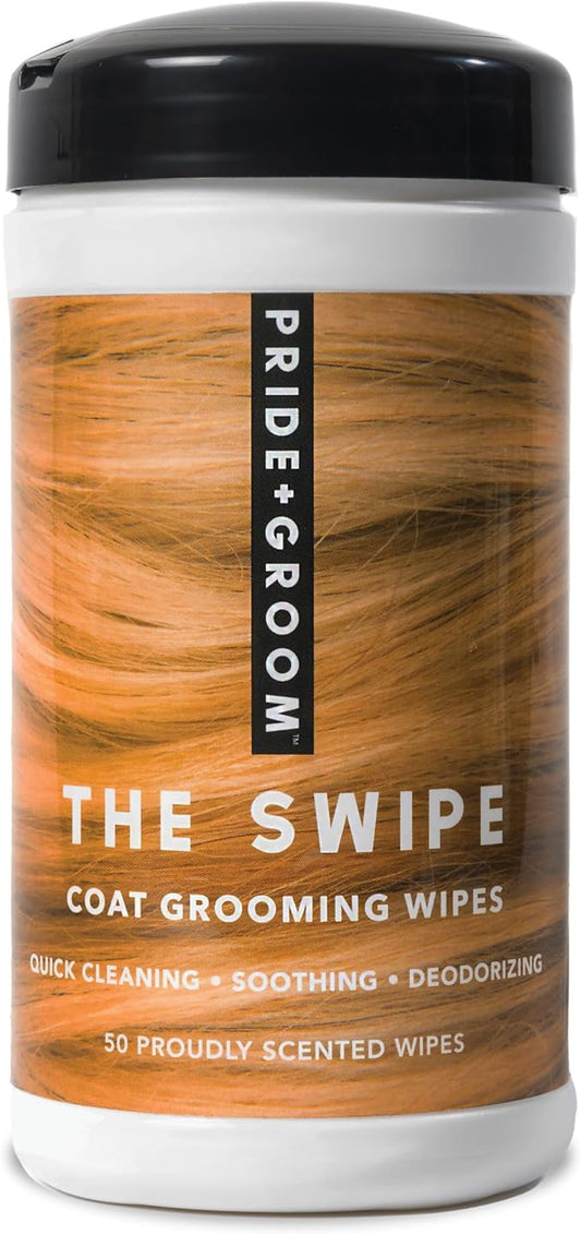Pride and Groom The Swipe – Soothing Coat Grooming Dog and Pet Wipes with Signature Scent for Quick Cleaning & Deodorizing Face, Paw, Fur in Between Baths and After Dinner & Playtime – 50 Wipes