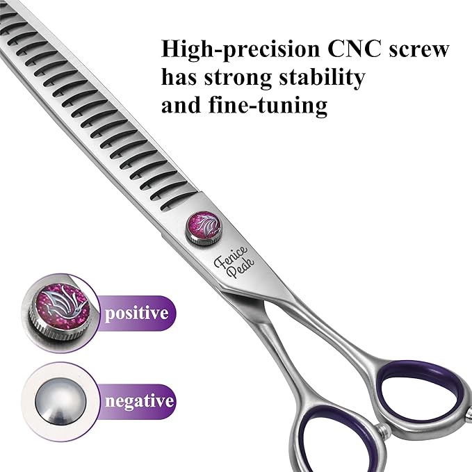 Fenice Peak 8'' Chunker Dog Grooming Scissors with Decorative Screw Professional 440C Stainless Steel Metallic Pet Thinning Shears with Offset Handle Durable and Sharp