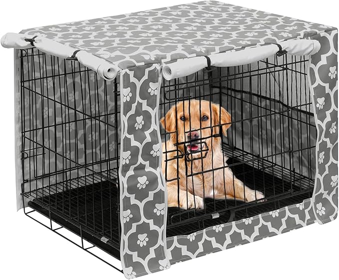 Dog Crate Cover Kennel Dogs Covers fits Small Medium Large crates cage Heavy Nylon Waterproof soundproof Indoor Outdoor - Cover only - Gray paw - 48 inch