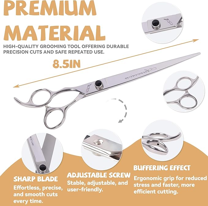 Professional 8.5 In Straight Pet Grooming Scissors,Stainless Steel, Ultra Sharp Blades for Precise Trimming of Dogs and Cats, Lightweight Ergonomic Design Clippers for Easy Hair Cutting Like a Barber