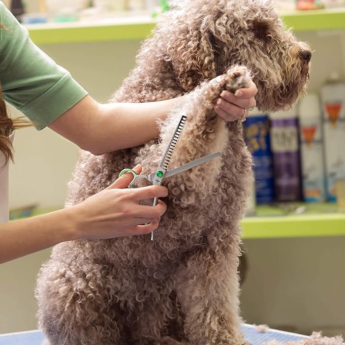 PURPLEBIRD 7 Inch Straight Dog Grooming Scissors Professional Pet Chunker Shears Safety Noiseless Blunt Tip Trimming Shearing for Dogs Cats Japanese Stainless Steel Silver