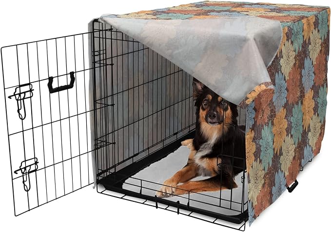 Lunarable Floral Dog Crate Cover, Blossoming Flowers Pattern Botanical Garden Art Illustration Colorful Vintage Design, Easy to Use Pet Kennel Cover for Small Dogs Puppies Kittens, 36 Inch, Brown