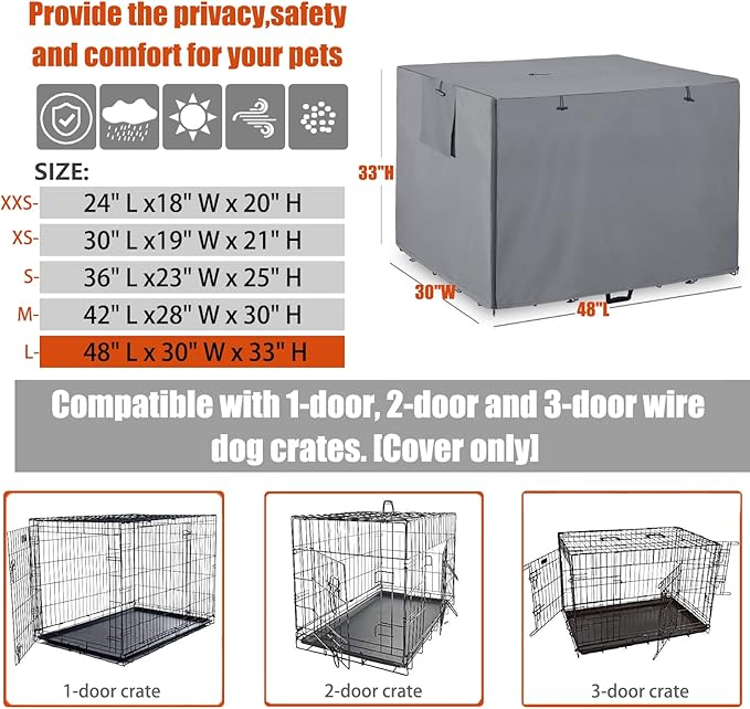 48Inch Wire Dog Crate Cover,Durable Windproof Privacy Polyester Pet Kennel Covers,Breathable Blackout Cover for 1/2/3 Door Dog Cage. (48" L x 30" W x 33" H,Grey)