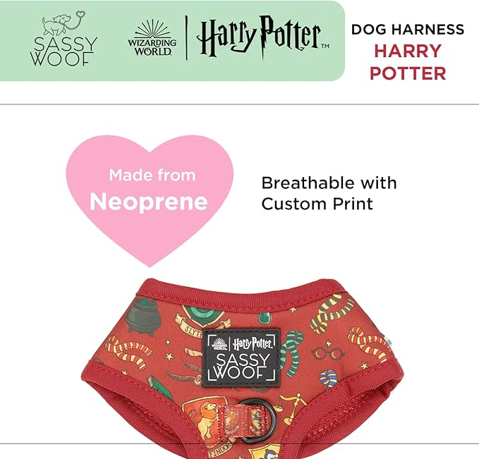 Dog Adjustable Harness - Harry Potter™ - M, Breathable Mesh, No Pull Design with Two D-Rings, Perfect for Medium Dogs