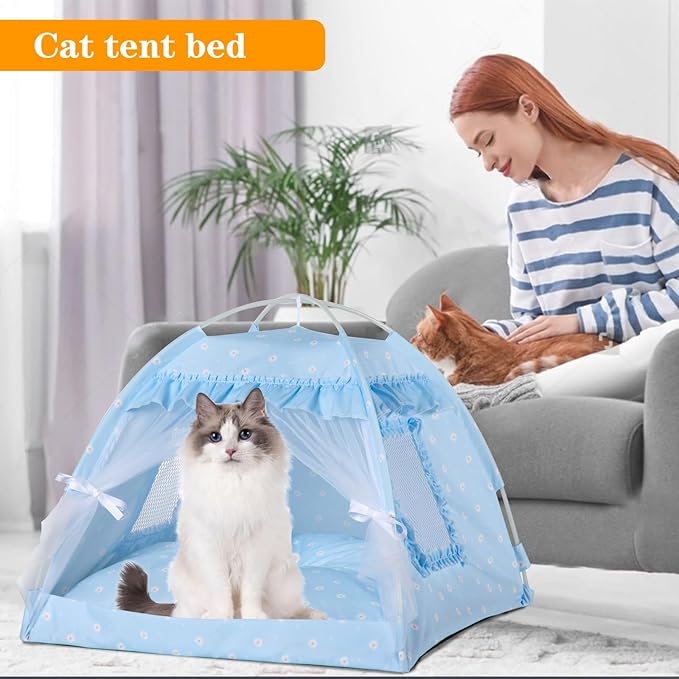 Cat Princess Bed Tent House - Kitty Cute Tent Indoor,Small Dog House Indoor/Outdoor Cave Nest Bed Small Dog Tent for Cat,Puppy Tent (15.7"x15.7"x14.5"/Blue)