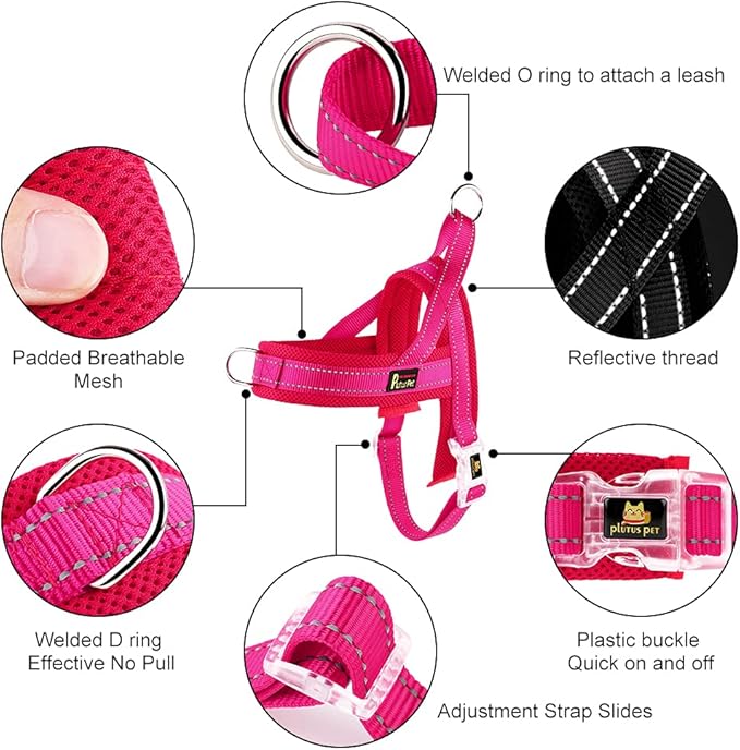 Plutus Pet No Pull Dog Harness with Breathable Mesh Padded, Adjustable Reflective Escape Proof Dog Harness, Quick Fit Dog Vest Harness for Small Medium Large Dogs(XS, Pink)