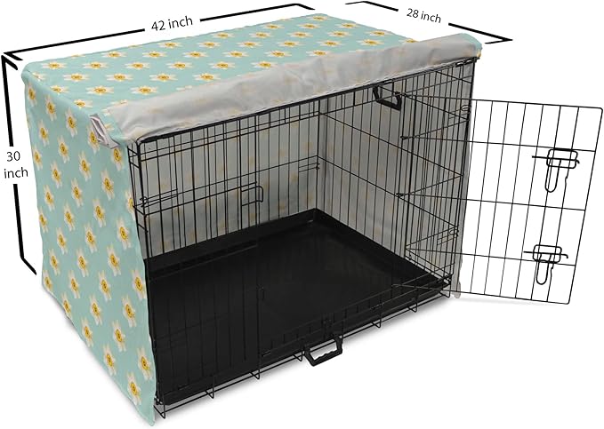 Lunarable Daffodil Dog Crate Cover, Pastel Nature Pattern with Spring Field Theme Narcissus Flower Heads, Easy to Use Pet Kennel Cover for Medium Large Dogs, 42 Inch, Seafoam Cream Yellow