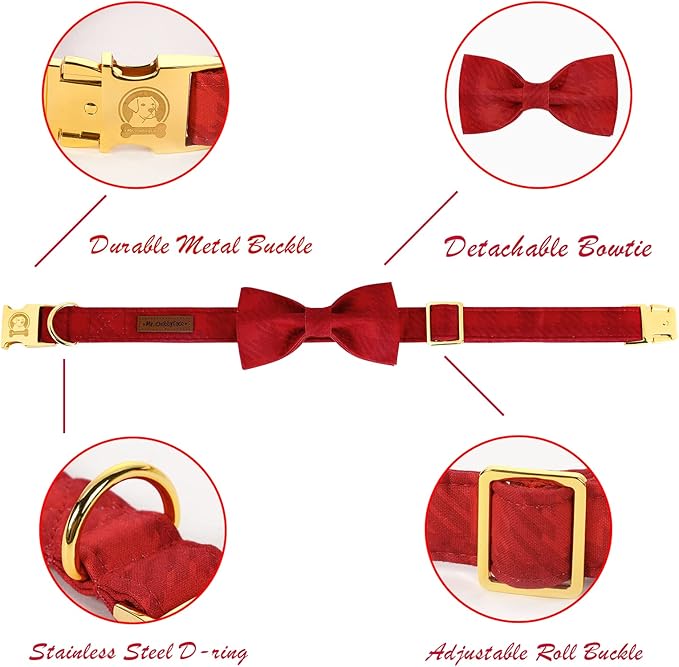 MR. CHUBBYFACE Dog Collar with Bow, Adjustable Girl Boy Dog Collar Bow Tie, Cute Dog Collar for Small Medium Large Dogs