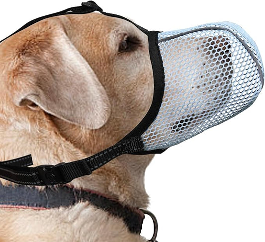 Blue Dog Muzzle, Breathable Soft Muzzle for Large Dogs to Anti & Prevent Barking Biting Chewing, Reflective & Adjustable Basket Muzzle with Air Mesh for Doberman Blue XL