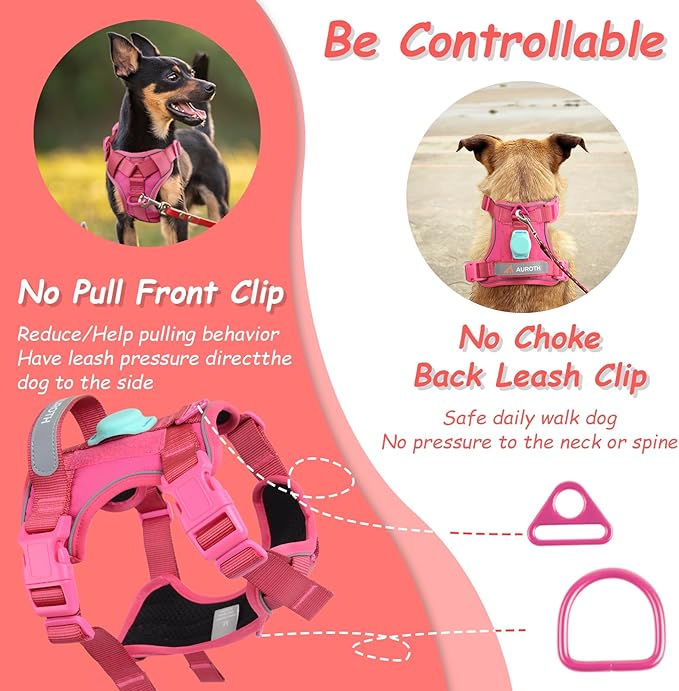 AUROTH Dog Harness Small Sized Dog, Small No Pull Dog Harness, Dog Harness for Small Dogs, Harness Small Size Dog Vest Harness with Handle, Rose Red S