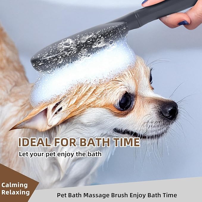 Pet Silicone Shampoo Brush for Long & Short Hair Dogs Cats, Shower Wash Curry Massage Brush (BLACK)