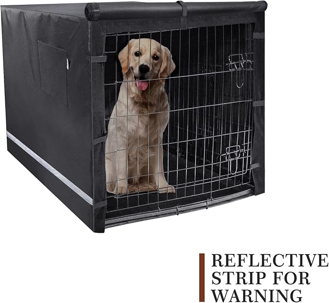 Yotache Dog Crate Cover for 36" Medium Double Door Cage (Cage not Include), Sturdy 600D Polyester Waterproof Pet Kennel Cover with Reflective Strip