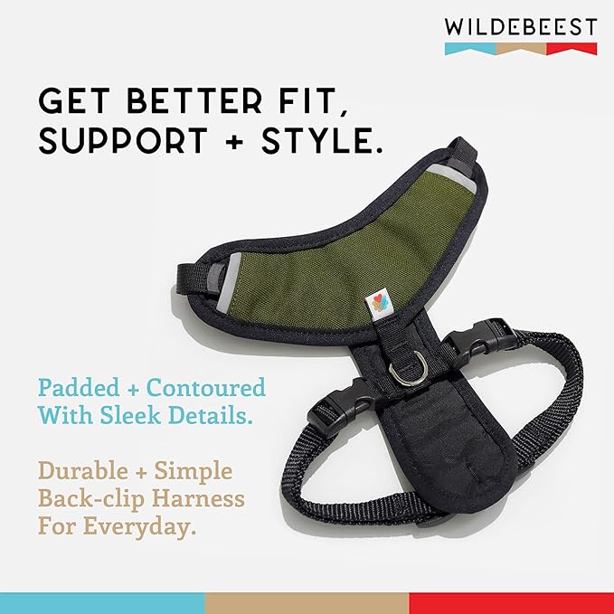 Dog Harness, Puppy Harness, Soft Harness for Dogs, Comfortable Dog Harness, Small Dog Harness, Dog Harness with Padding, Snug Fit Design, 4 Point Adjustable - Wildebeest(XS - 15~20 inch Girth, Olive)