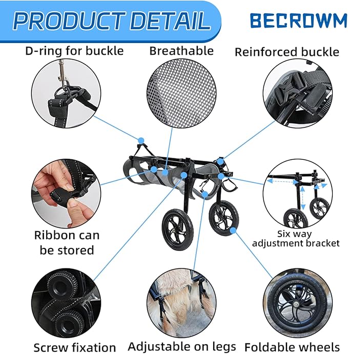 Small Dog Wheelchair for Back Legs, Light Weight Dog&Cat&Pets Wheelchair Cart with Disabled Hind Legs Walking, Adjustable Doggy Wheelchair Cart with Wheels for Back Legs