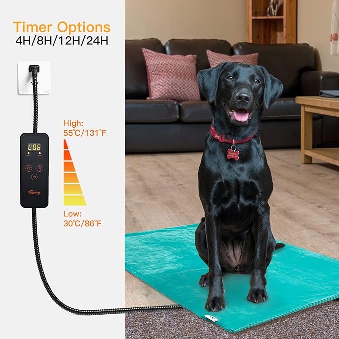 Toozey Pet Heating Pad, 6 Adjustable Temperature Dog Cat Heating Pad with Timer, Indoor Pet Heating Pads for Cats Dogs with Chew Resistant Cord, Electric Pads for Dogs Cats, Pet Heated Mat