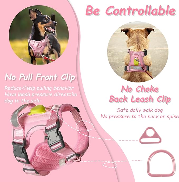 AUROTH Dog Harness Small Sized Dog, Small No Pull Dog Harness, Dog Harness for Small Dogs, Harness Small Size Dog Vest Harness with Handle, Pink S
