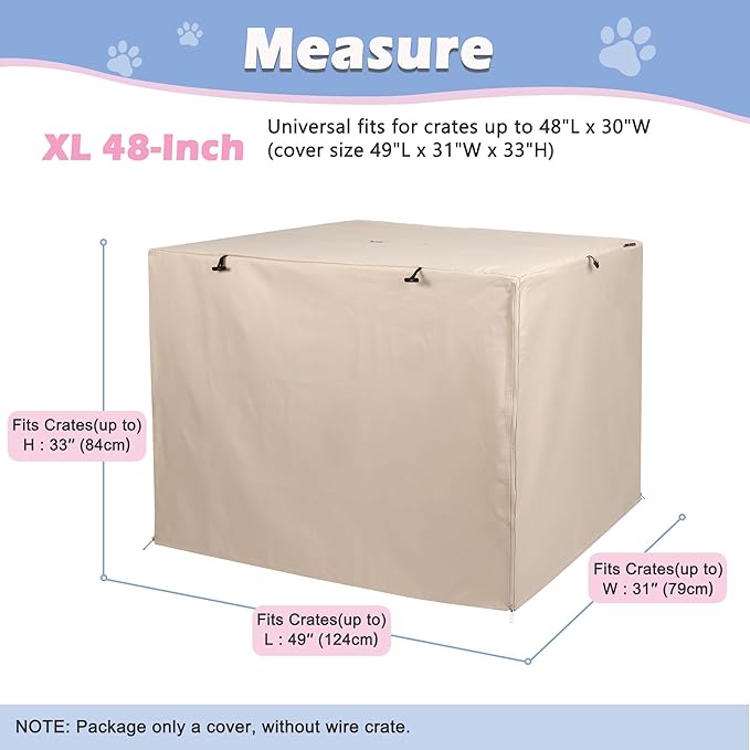 Deblue Heavy-Duty Dog Crate Cover, Privacy Pet Kennel Cover Universal Fits for 48 Inches Wire Cage, Polyester Crate Cover Fit for 1 2 3 Doors Crate (Tan)