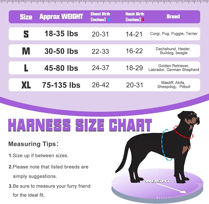 AUROTH Tactical Dog Harness for Large Dogs No Pull Adjustable Pet Harness Reflective K9 Working Training Easy Control Pet Vest Military Service Dog Harnesses Purple S