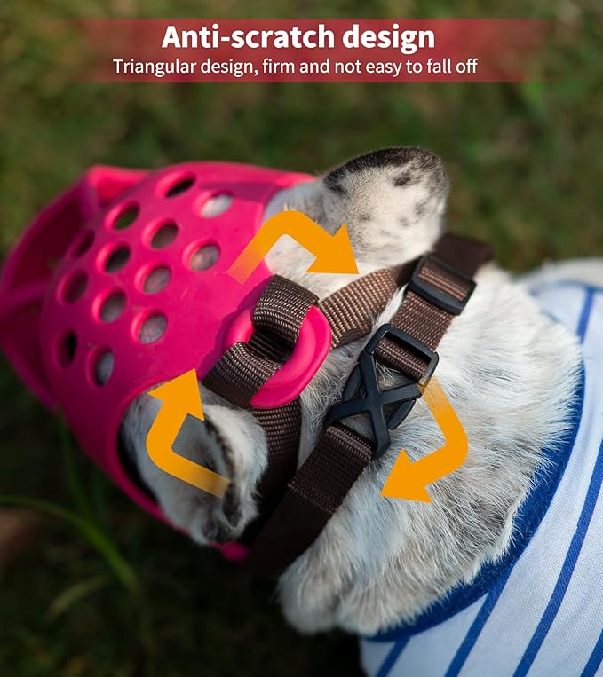 BARKLESS Short Snout Dog Muzzle, Soft Silicone Flat Faced Muzzle for French Bulldog Shih Tzu and Pug for Biting Chewing Licking and Grooming, Allows Panting
