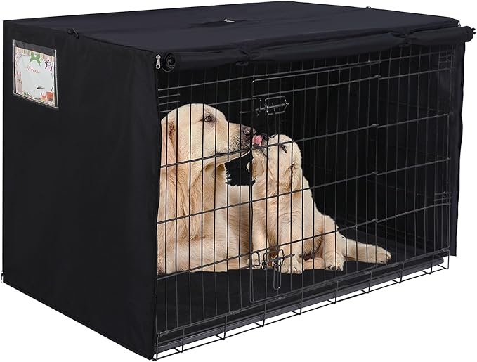 HiCaptain Polyester Dog Crate Cover - Heavy Duty Windproof Pet Kennel Cover for Wire Crate Indoor Outdoor Protection 54 Inches XXL (Black)