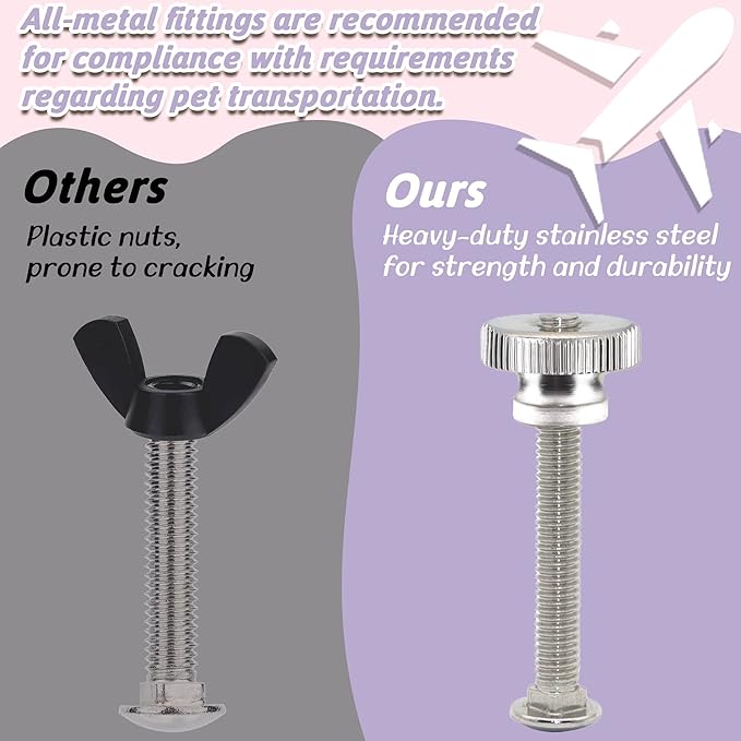 20 Sets Pet Carrier Replacement Fasteners - Heavy Duty Stainless Steel Bolts and Nuts for Kennel - Dog and Cat Replacement Parts, M540-R