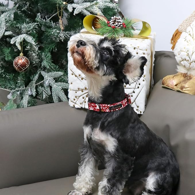 ARING PET Christmas Dog Collar Cute Red Reindeer Dog Collars, Cotton Lightweight Christmas Dog Collars Puppy Collar for Small Medium Large Dogs