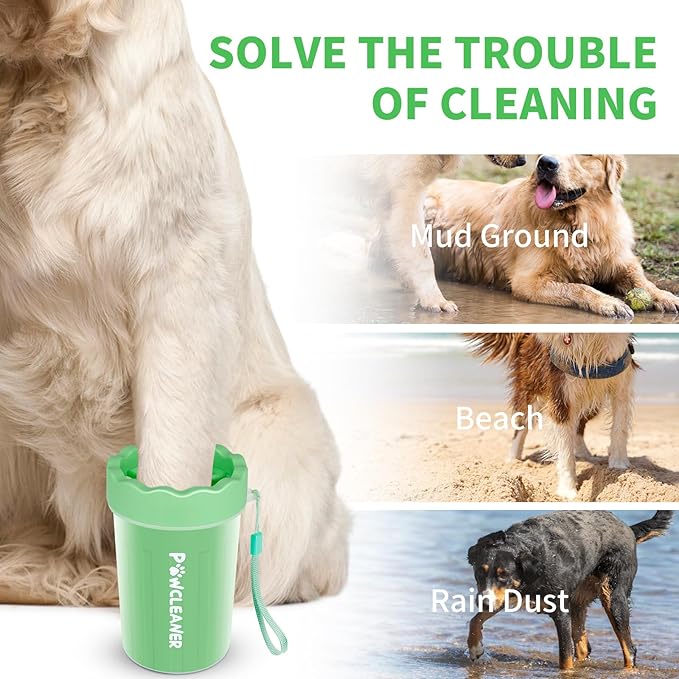 Dog Paw Cleaner for Dogs, (with 3Pcs Absorbent Towels & Adjustable Bath Brush) Dog Paw Washer, Pet Foot Cleaner (Light Green, Medium)