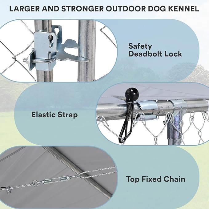 Rovibek 15'×15' Extra Large Outdoor Dog Kennel for Yard, Dog Kennel Outside with Roof, Dog Kennels Outdoor with Waterproof Sunproof Cover