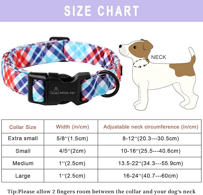 ARING PET Plaid Dog Collar-Cute Dog Collar for Small Dogs, Adjustable Cotton Pet Collars Puppy Collar for Small Medium Large Boy and Girl Dogs