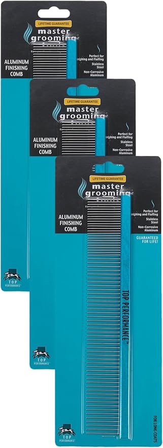 Master Grooming Tools Aluminum Finishing Comb — Versatile Combs for Grooming Dogs, 10", Black (Pack of 3)