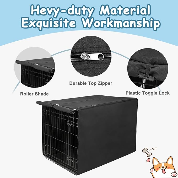 Deblue 48” Dog Crates Cover - Durable Double Door Kennel Cover Fit for 48 inches Wire Dog Cage - (48 inches, Black)