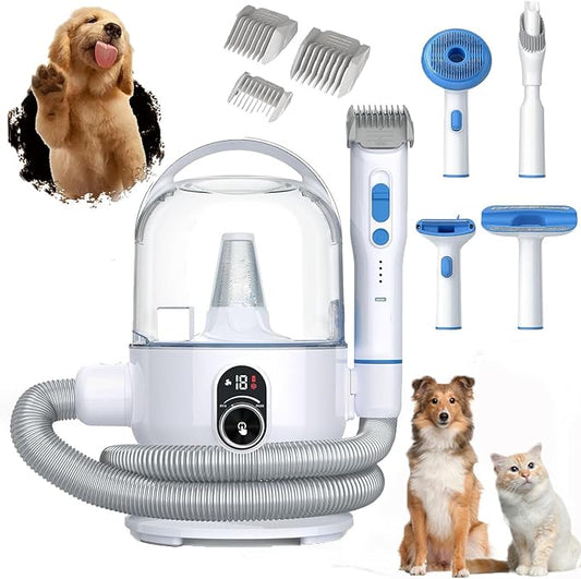 Pet Grooming Brush Kit 2L High Capacity Vacuum 99% Pet Hair Not Easy to Block, Low Noise Removable for Cats and Dogs Grooming Brush Kit, One-Click Clean and 16 Levels of Suction Adjustment (White)