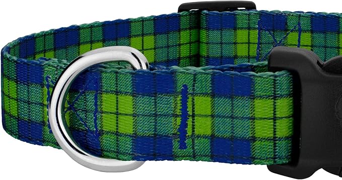 Country Brook Petz - Deluxe Blue and Green Plaid Dog Collar - Made in The U.S.A. - Plaid and Argyle Collection Featuring Charming Designs (1 Inch, Extra Large)
