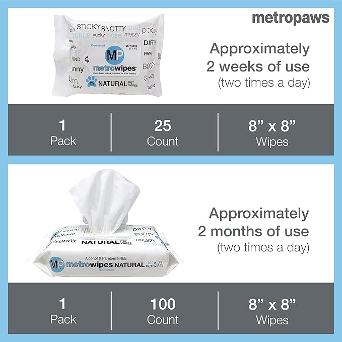 MetroPaws Unscented Dog Wipes, 25 Extra Large, Thick Cleaning Wipes & The Dog Waste Bag Dispenser & Holder, Bag Holder With 20 Bags for Leash - Purple