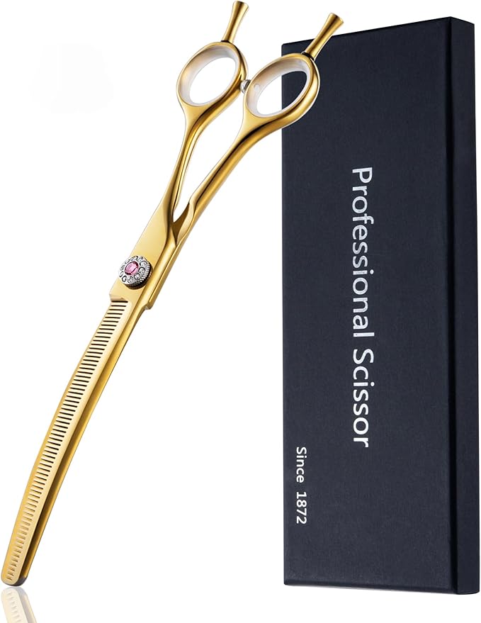 7" Downward Curved Dog Grooming Thinning Scissors for Grooming Face and Paws Safety Shears Trimming Cutting Shears for Dog Cat Pet Grooming Gold