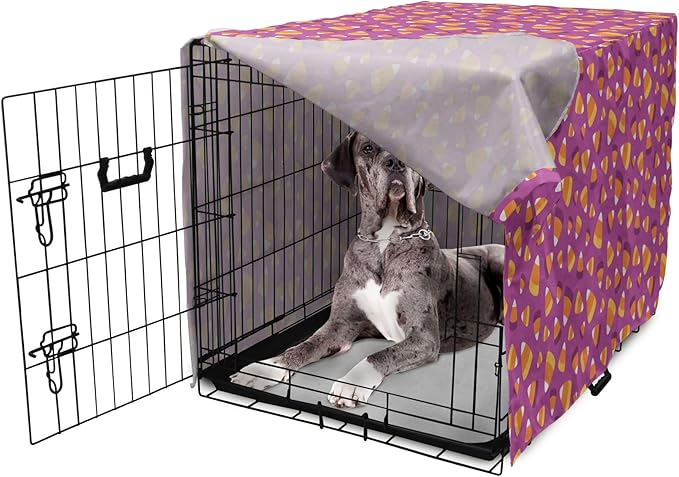 Lunarable Candy Corn Dog Crate Cover, Continuing Interpretation of Triangular Sugary Elements, Easy to Use Pet Kennel Cover for Medium Large Dogs, 48 Inch, Fuchsia Apricot
