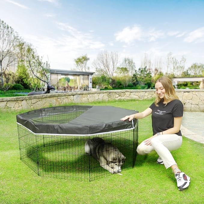 PJYuCien Dog Playpen Bottom Pad + Top Cover,Fits 24 Inch 8 Panels Regular Octagon Metal Exercise Pet Pen,Black (Note:Playpen Not Included !!!)