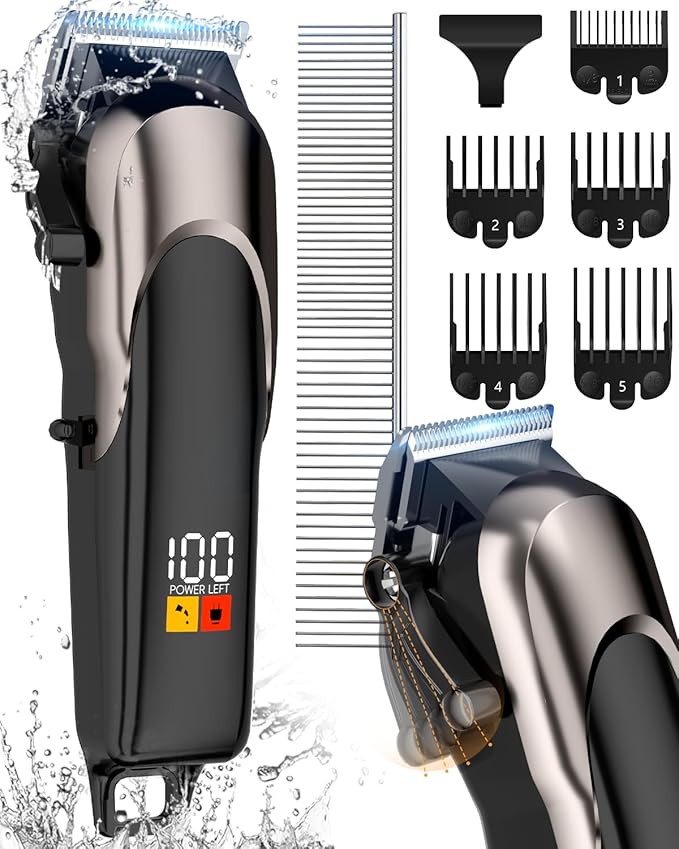 ACE2ACE Dog Clippers Grooming Professional for Thick Hair, Dog Shaver Grooming Kit, Cordless Pet Cat Clippers for Thick Curly Fur, Low Noise Rechargeable Cat Trimmer-7Krpm