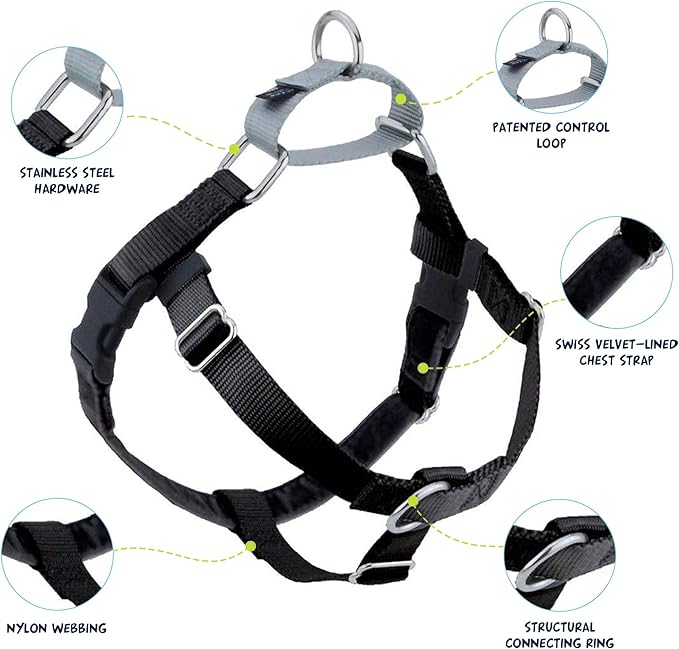 2 Hounds Design Freedom No Pull Dog Harness | Comfortable Control for Easy Walking |Adjustable Dog Harness and Leash Set | Small, Medium & Large Dogs | Made in USA | Solid Colors | 1" LG Black