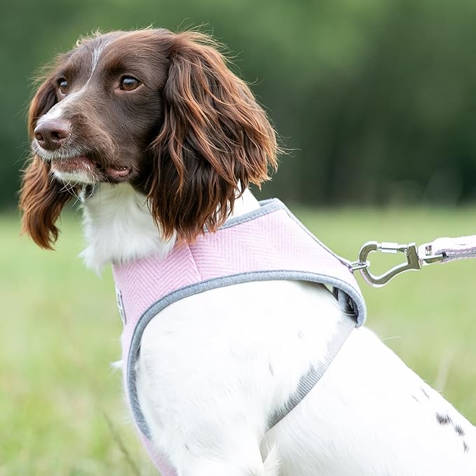 HUGO & HUDSON Dog Harness, No-Pull Anti Choke Tweed Harness Vest, Pink Herringbone, S