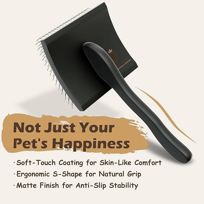 Soft-Touch Slicker Brush – Black – Professional Pet Grooming Brush for Thick & Long-Haired Dogs