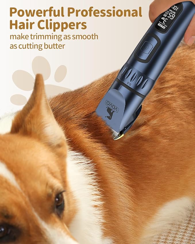 Vovo Dog Clippers - 3-Speed Heavy Duty, Low Noise Rechargeable Cordless Electric Dog & Cat Grooming Kit (Blue)
