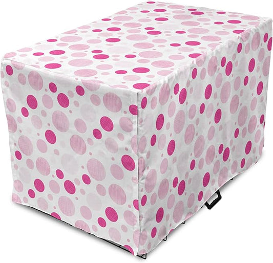 Ambesonne Abstract Dog Crate Cover, Pastel Circles Geometric Round Ovals with Hand Drawn Wavy Stripes, Easy to Use Pet Kennel Cover for Cats & Medium Dogs, 24 Inch, Magenta Pale Pink