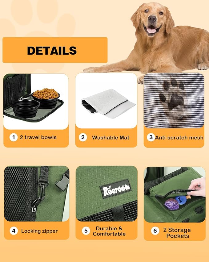 Extra Large Dog Crate with 2 Foldable Bowl, 28 Inch Collapsible Travel Dog Crate Kennel with Soft Blanket for Medium Dogs,Indoor & Outdoor (28" L x 20" W x 20" H, Green)