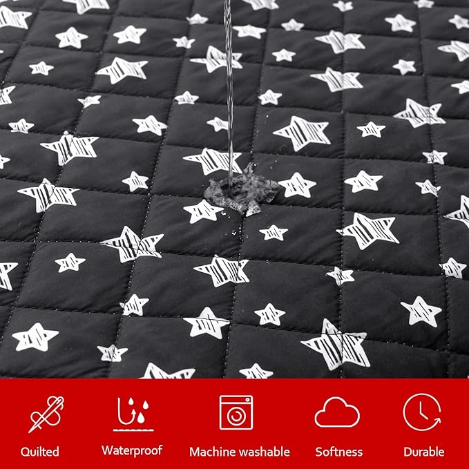 Dog Bed Covers Replacement Washable Pet Hair Easy to Remove, Waterproof Dog Bed Covers Noiseless Quilted, Pet Bed Cover Lovely Black Star Print, Puppy Bed Cover 27x36 Inches, for Dog/Cat, Cover Only