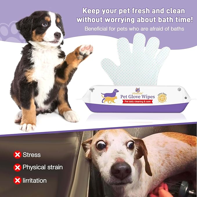 30 PCS Dog Wipes Extra Thick Pet Cleaning and Deodorizing Bath Wipes for Dogs & Cats Rinse Free Grooming Gloves with Bump Embossing for Paws, Butt, Face and Fur