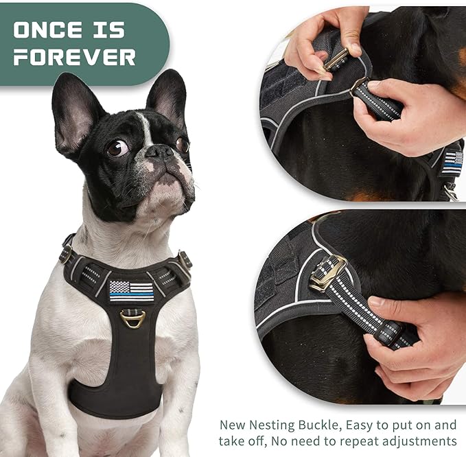 BUMBIN Tactical Dog Harness for Medium Dogs No Pull, Famous TIK Tok No Pull Dog Harness, Fit Smart Reflective Pet Walking Harness for Training, Adjustable Dog Vest Harness with Handle Black M