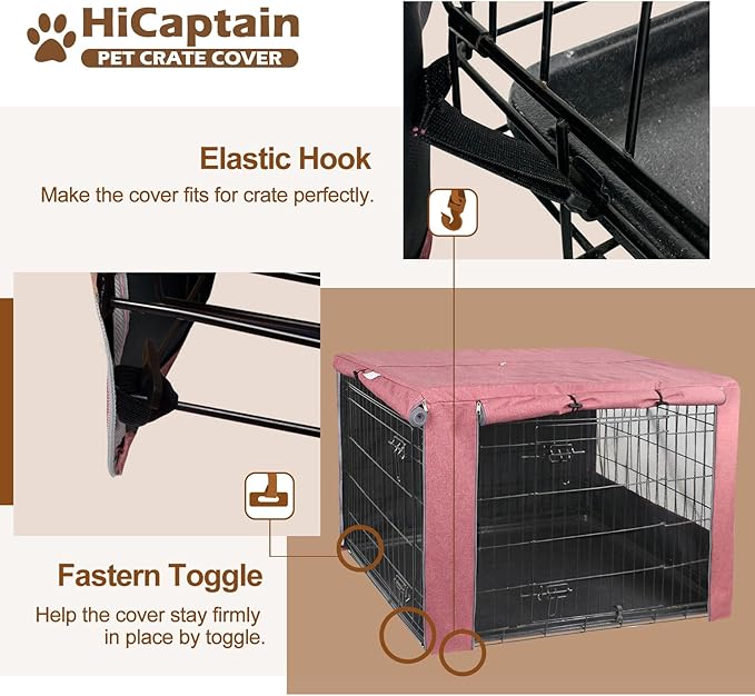 HiCaptain Pink Dog Crate Cover for 36 Inches Wire Crates, Heavy-Duty Polyester Indoor Dog Kennel Cover Universal Fit for 1 2 Doors Standard Metal Cage (Upgrade Two-Tone Pink)