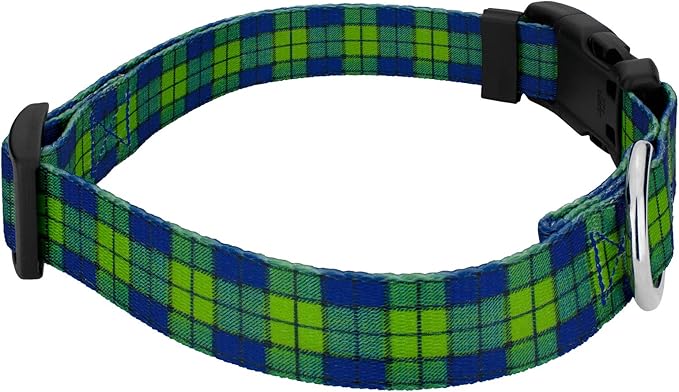 Country Brook Petz - Deluxe Blue and Green Plaid Dog Collar - Made in The U.S.A. - Plaid and Argyle Collection Featuring Charming Designs (1 Inch, Medium)